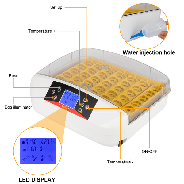 42-Egg Practical Fully Automatic Poultry Incubator with Egg Candler