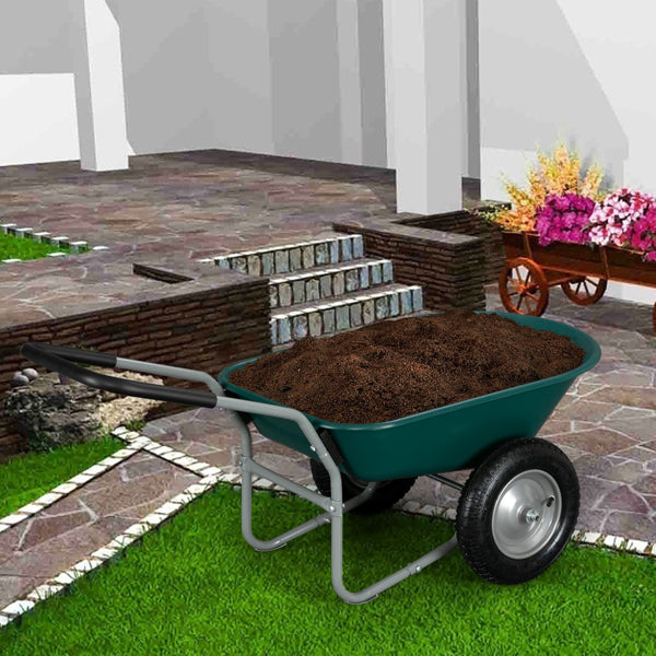 Garden Iron Wood Double Wheel Garden Cart