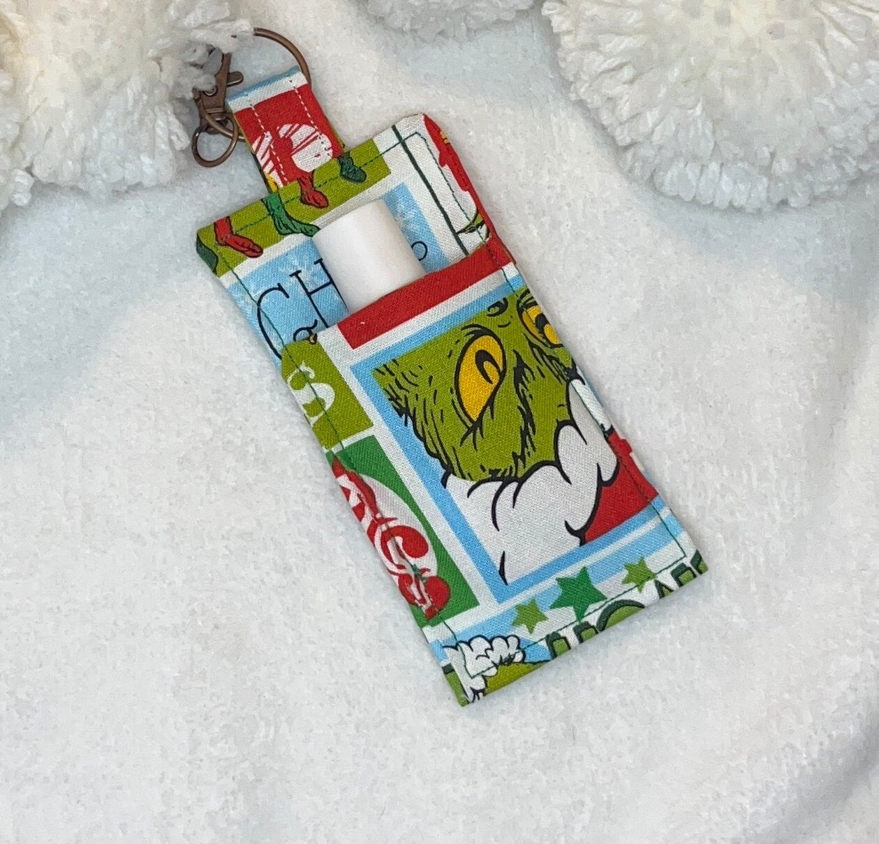 Christmas/Grinch  Holiday chapstick/lip balm holder/ key ring